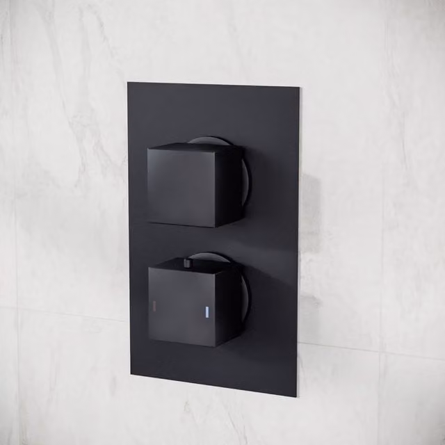 Nes Home Matte Black Concealed Thermostatic Square Shower Valve with 2 Dials and 1 Outlet – 1