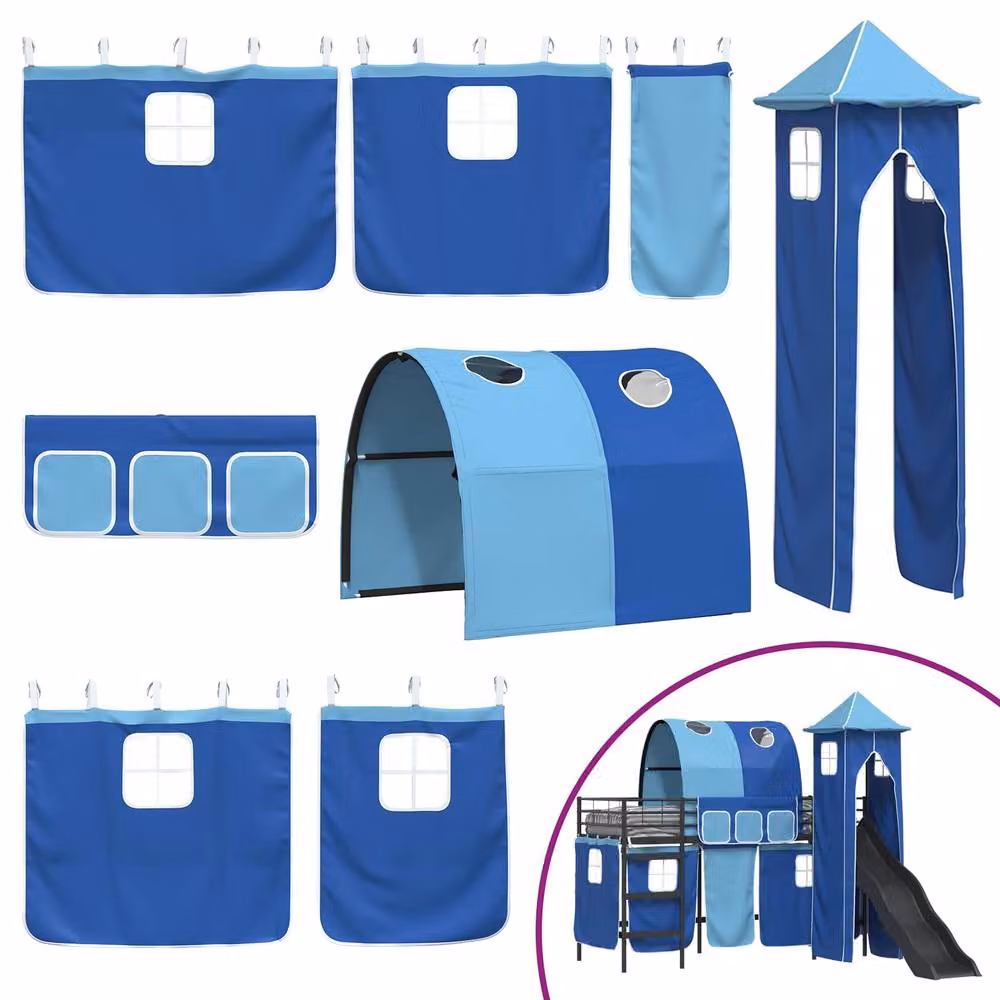 Berkfield Home Kids Loft Bed Frame in Black and Blue Metal, W/D/H: 90 x 190 cm – 3