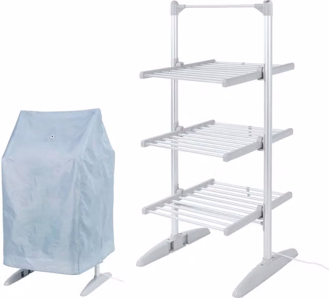 Rediffusion 3 Tier Compact Heated Clothes Airer with Cover, Silver, H x W x D: 130 x 58 x 58 cm