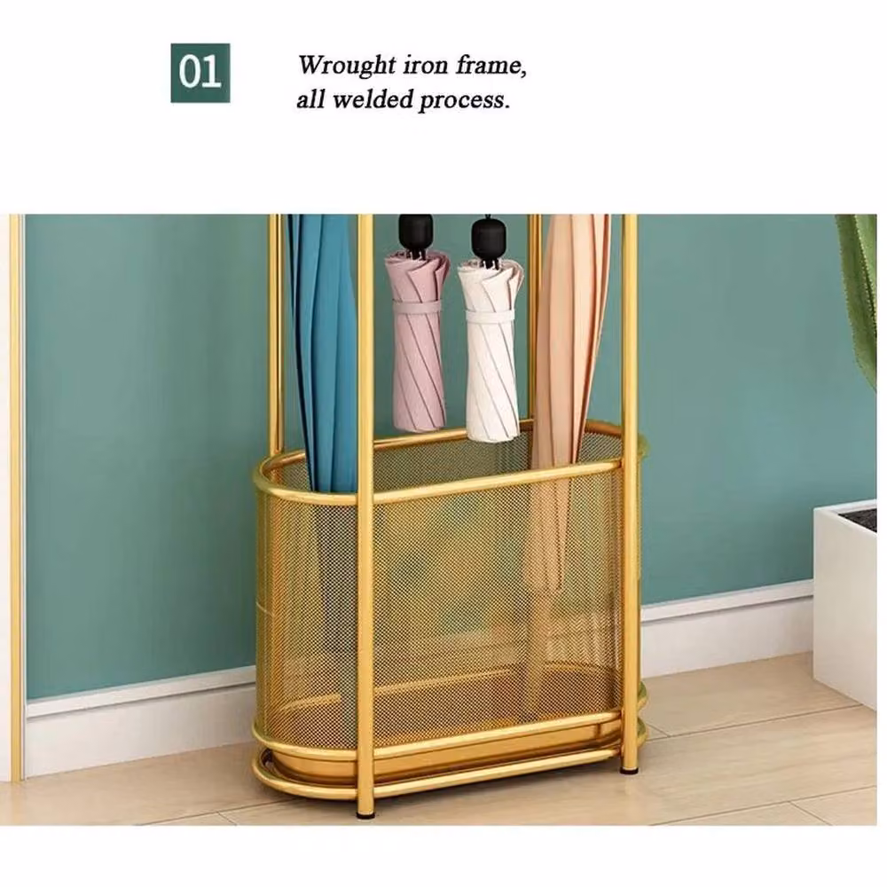 KORVIXA Gold Metal Hallway and Porch Storage Rack with Removable Tray, W/D/H: 100 x 100 x 100 cm – 5