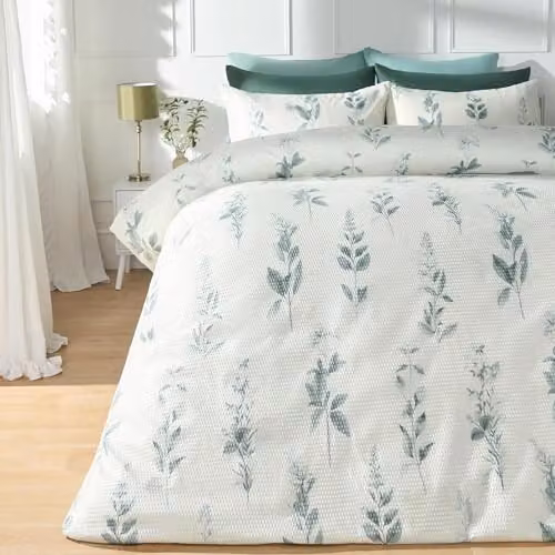 OHS Botanics Waffle Duvet Cover and Pillowcase Set, Green, W/D/H: 200 x 200 cm