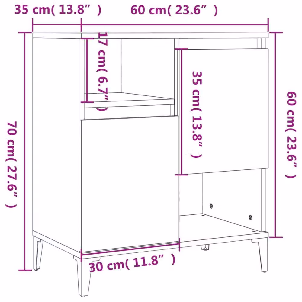 Berkfield Home Sideboard in Concrete Grey, W/D/H: 60 x 35 x 70 cm – 4
