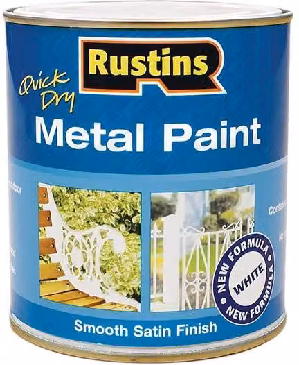 Rustins Quick Drying Water Based Satin Metal Paint, White, 250ml – 5