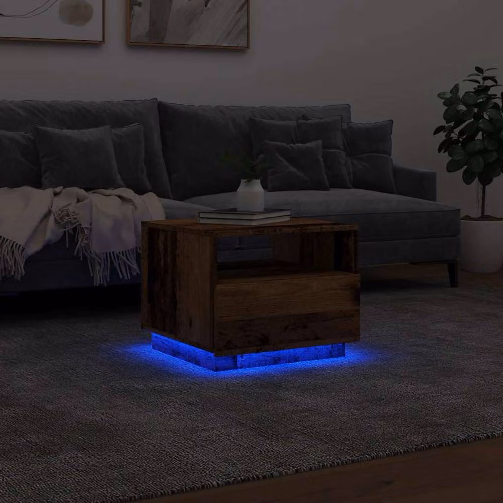 Berkfield Home Modern Coffee Table with LED Lights in Brown, W/D/H: 50 x 49 x 40 cm – 4
