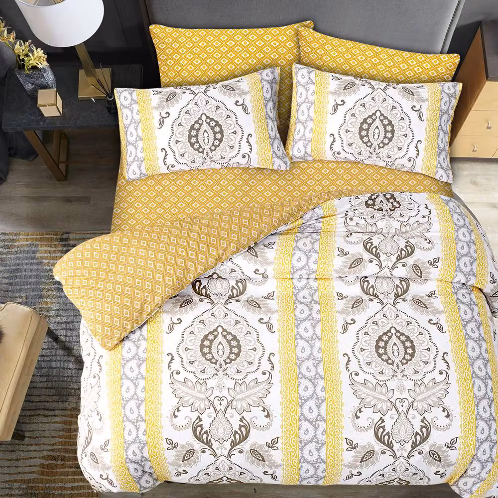 Lazzaro Home Reversible Floral Duvet Cover Set in Yellow and Grey, King Size – 2