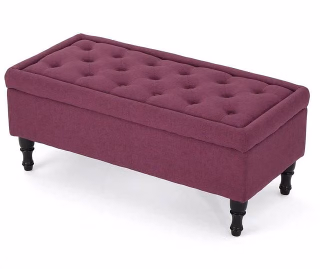 VOGREX Upholstered Storage Bench with Chesterfield Buttoned Seat in Fuchsia – 1