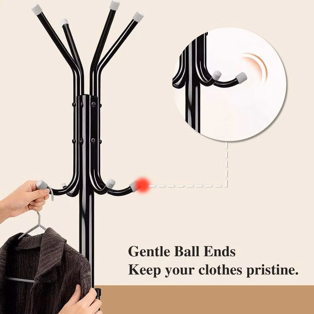 PAWNORA 12 Hook Metal Floor Standing Clothes Hanger Post Tree in Black – 4
