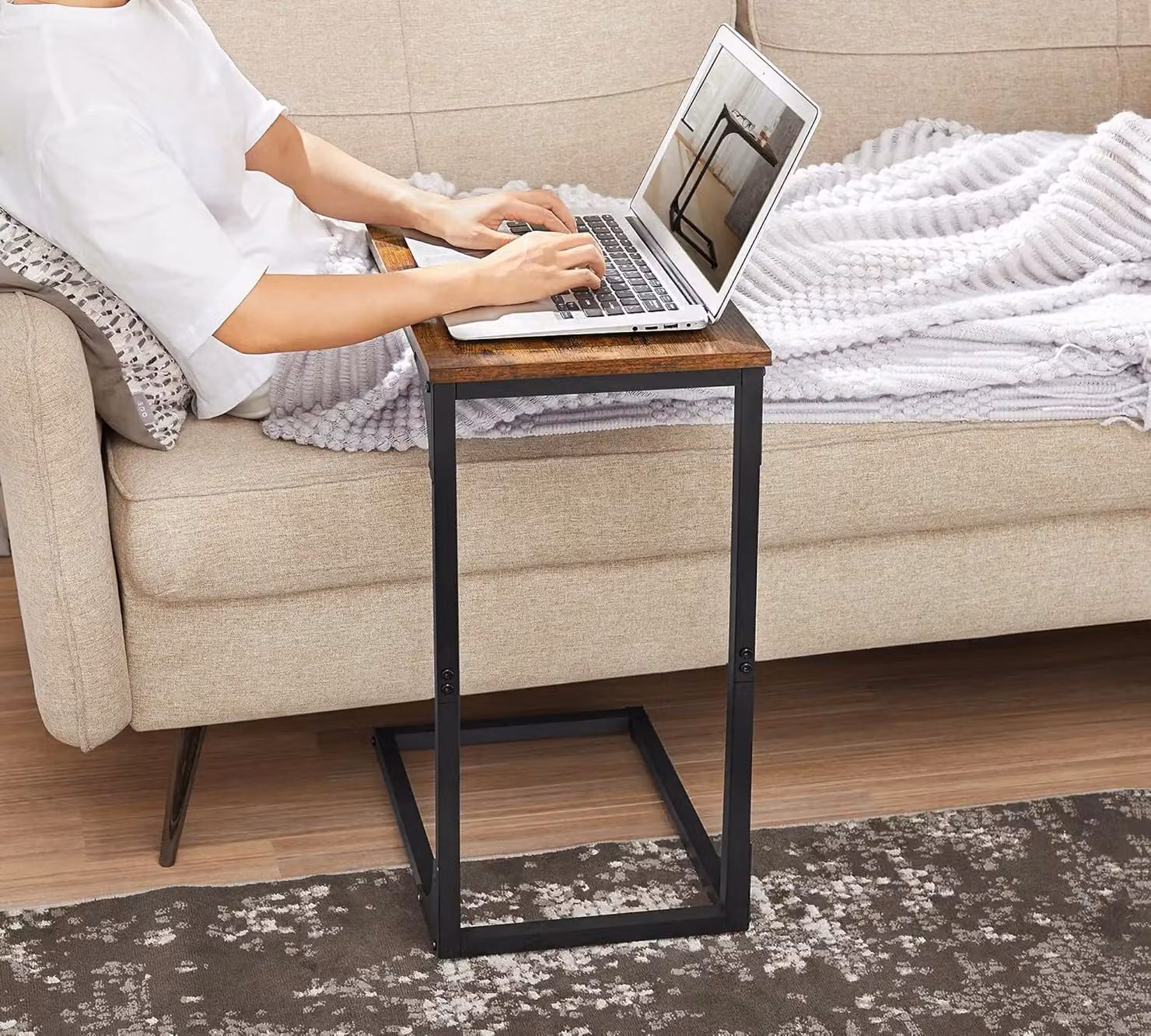 VASAGLE Industrial C-Shaped Metal Frame Side Table in Brown – 3