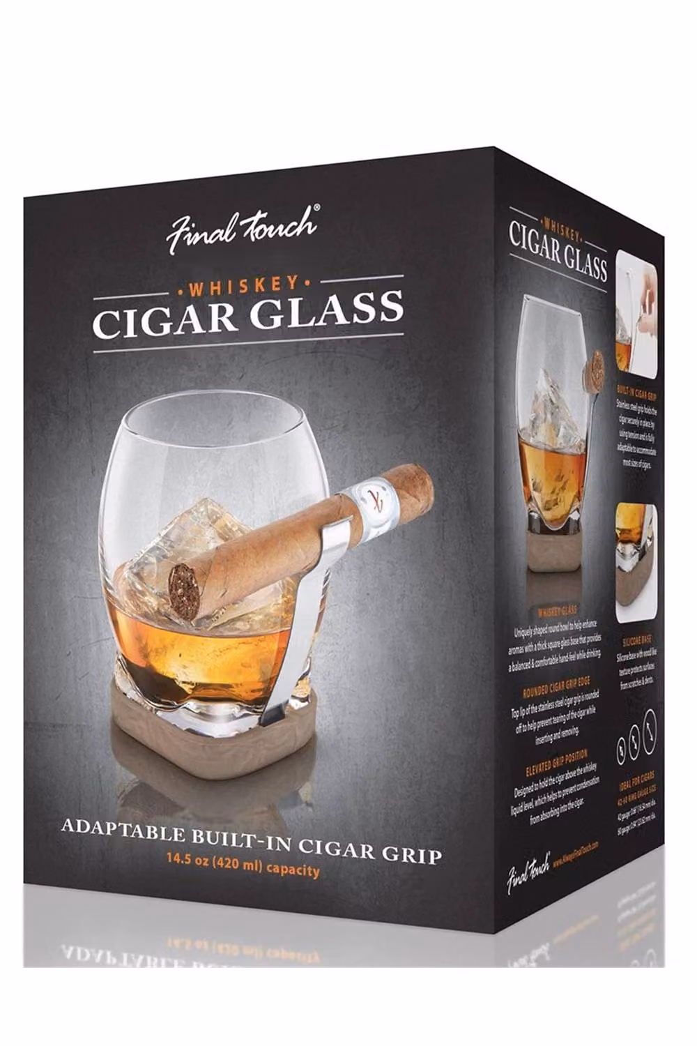 Final Touch Clear Whiskey Tumbler with Adaptable Cigar Holder and Lead-Free Glass – 4