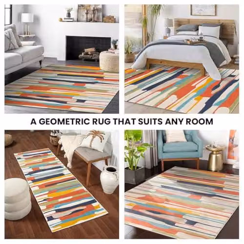 Livabliss Modern Geometric Rectangular Rug in Orange, Grey and Multicolour, W/D/H: 80 x 150 x 0.75 cm – 6