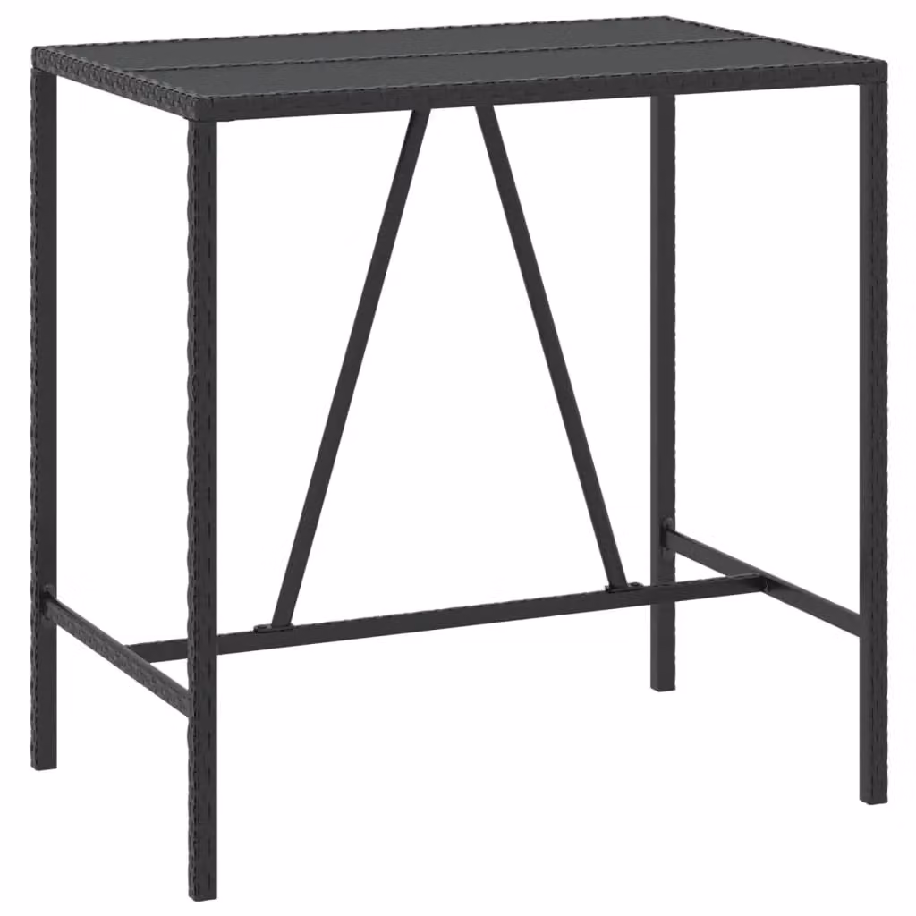 Berkfield Home Bar Table with Glass Top in Black Poly Rattan, W/D/H: 110 x 70 x 110 cm – 2