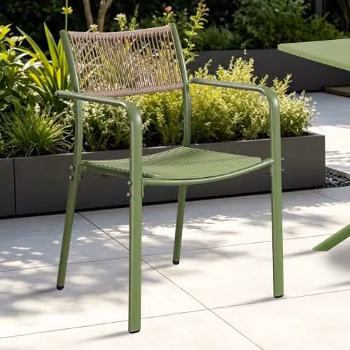 Core Products Sienna Outdoor Dining Chairs Set of 2, Modern Rope-Back Bistro Chairs with Weather-Resistant Steel Frame – 2