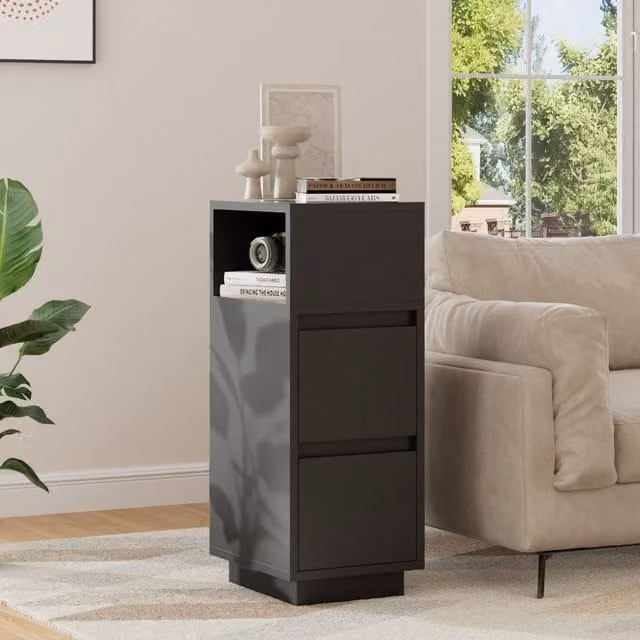 Livingandhome Minimalist Black Matt Bedside Table