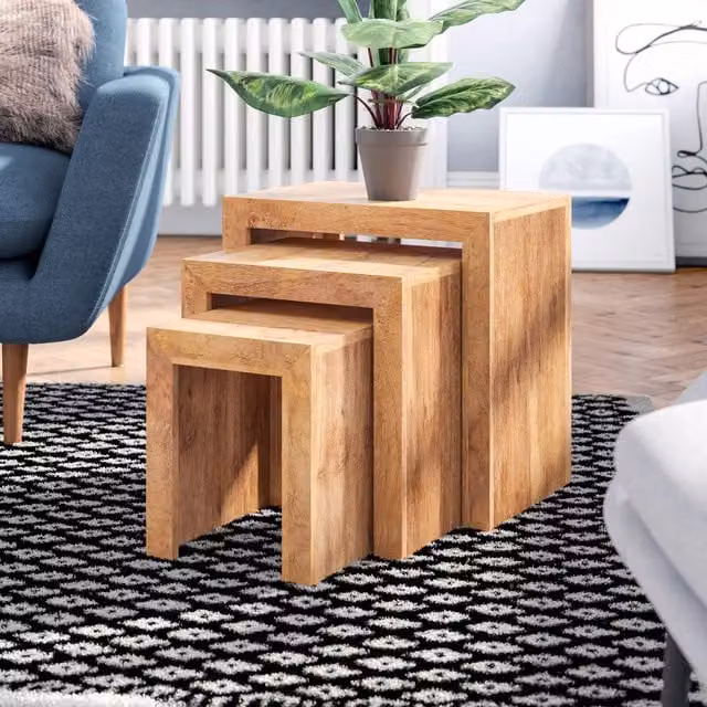 IH Design Dakota Nest of 3 Tables in Brown Mango Wood