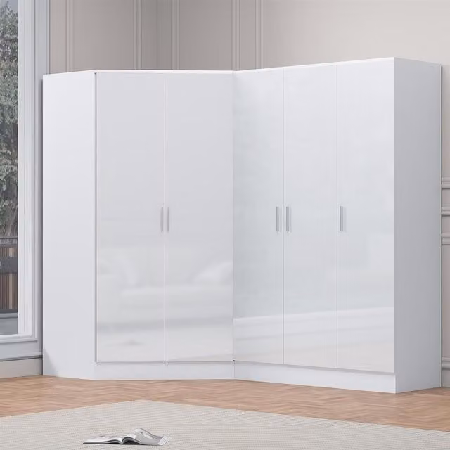 REFLECT Wardrobe Bundle featuring a Corner Wardrobe and a 3-Door Wardrobe in White Gloss and Matt White