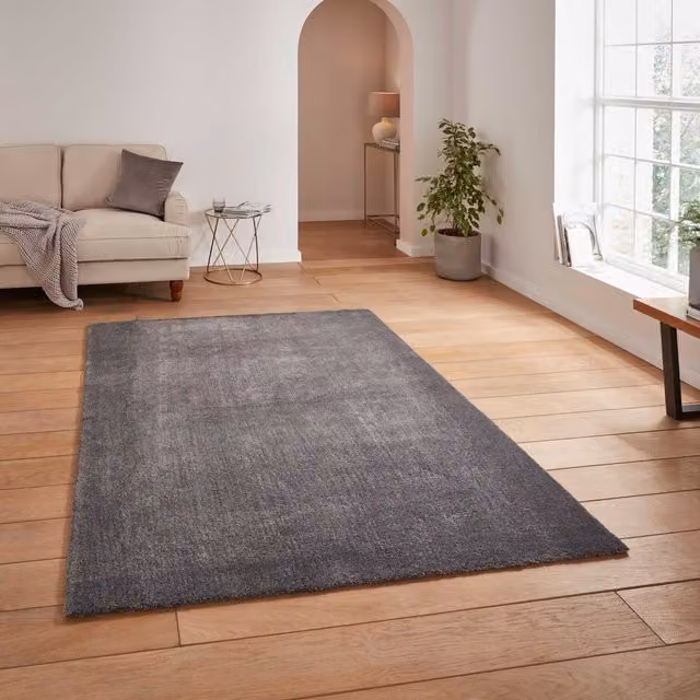 Terrys Modern Rectangular Washable Rug in Grey Anthracite