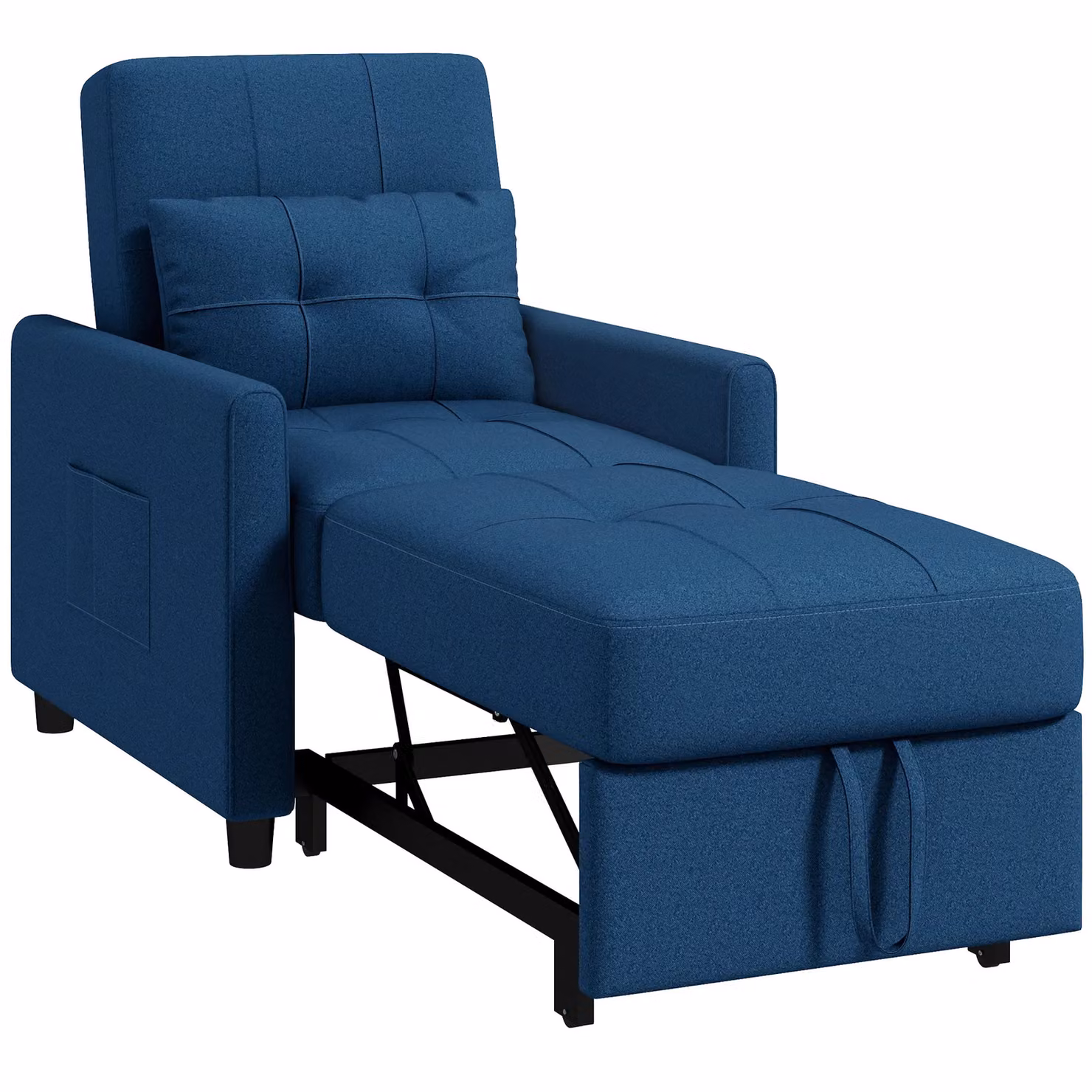 HOMCOM Blue Folding Chair Bed with Pillow and Side Pockets – 2