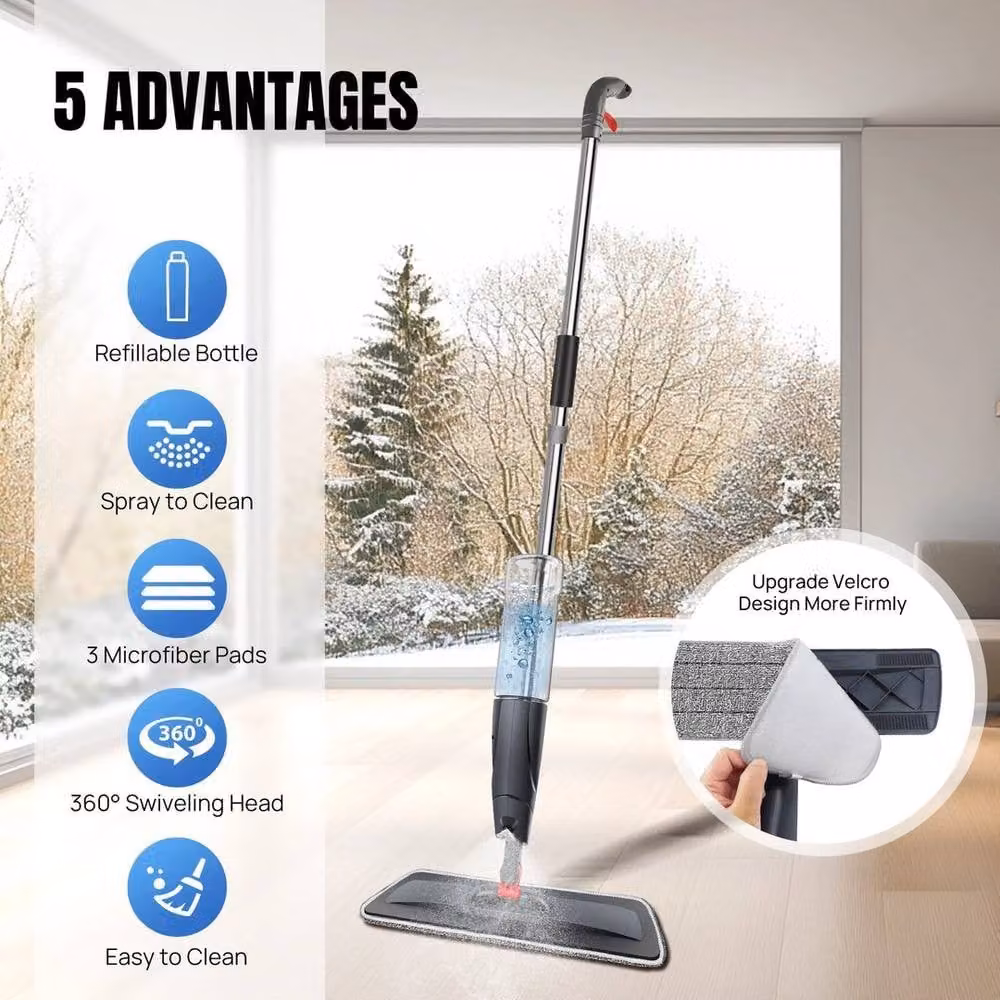 FLAVORA Grey Multi-Surface Spray Mop with Refillable Microfibre Head, 700ml – 3