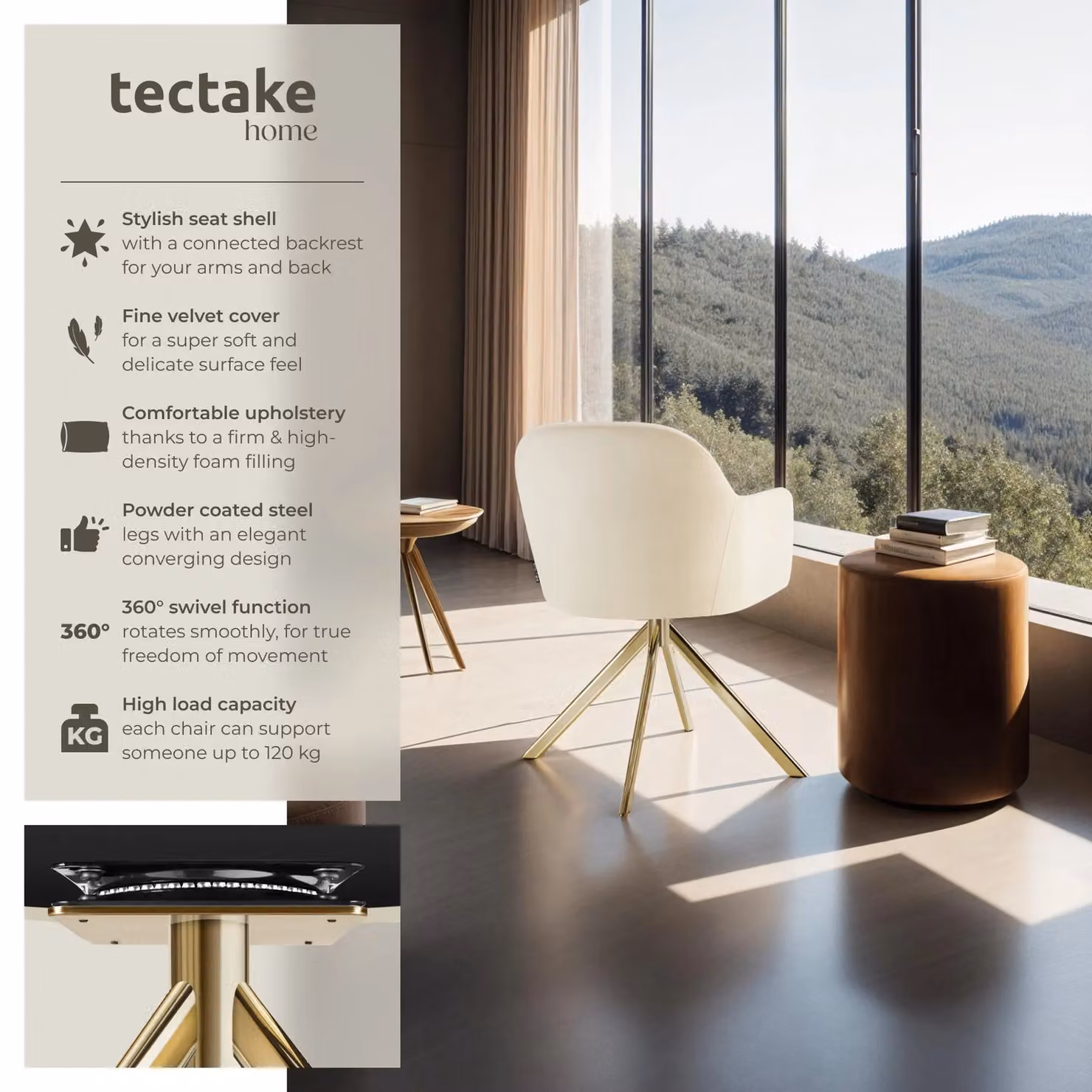 tectake Lona Armchair Set of 6 in Cream and Gold – 2