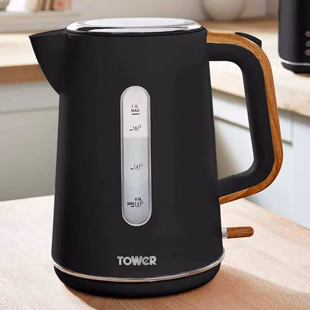 Tower Scandi 3kW Rapid Boil Kettle, 1.7 l, Black