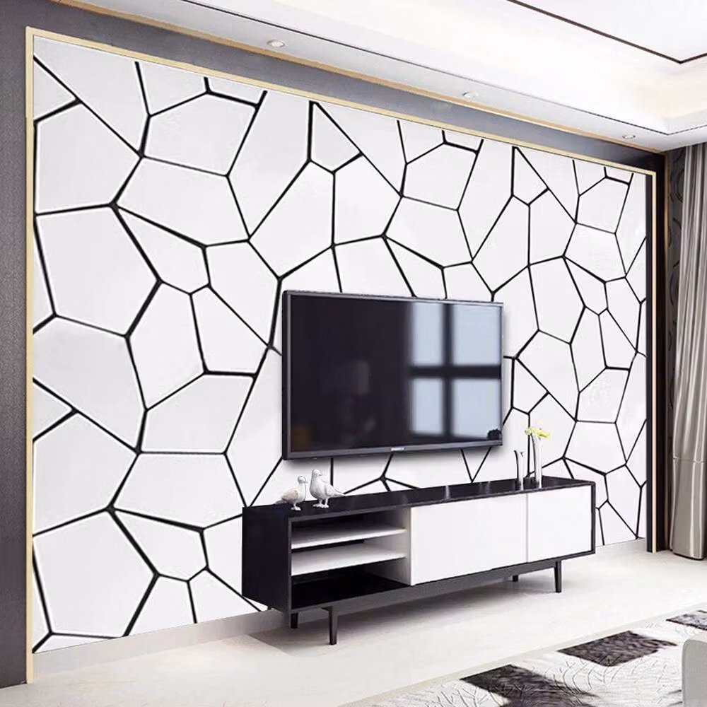 FLAVORA Black and White Minimalist Geometric Abstract Non-woven Wallpaper, 0.6m2 – 2