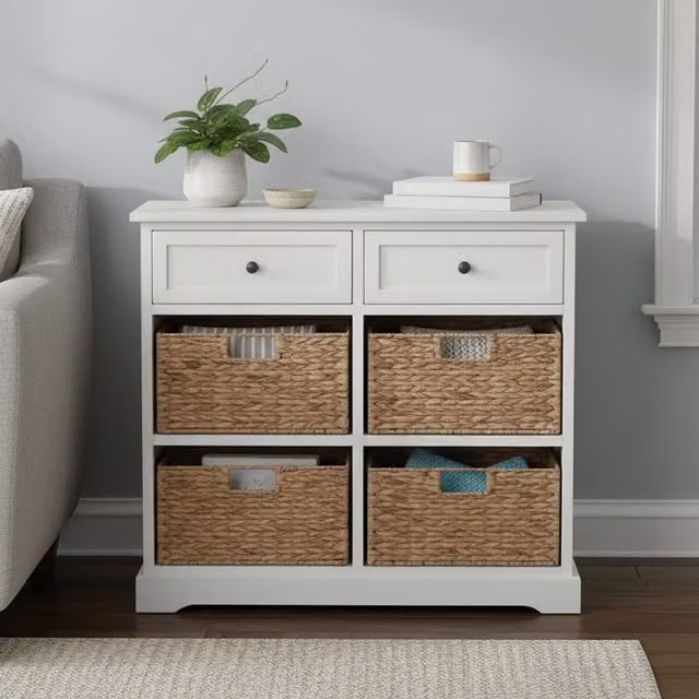 Interiors by Premier Orsina Rustic Style Two Drawer Four Basket Cabinet in Ivory and Beige – 1