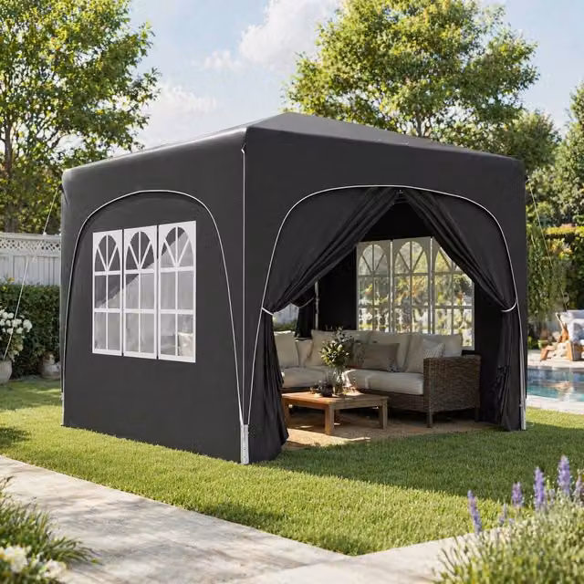 STILVORA Black Pop-Up Gazebo with Carry Bag, W: 300 cm, D: 300 cm, H: 273 cm – 1