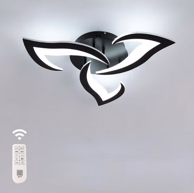 COMELY 35W Modern Dimmable LED Ceiling Lamp with Remote Control, Black, Diameter: 58 cm
