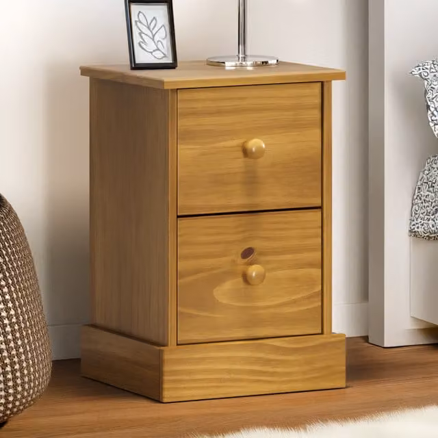 Mercers Furniture Farmhouse 2 Drawer Bedside Cabinet Table in Antique Brown Solid Pine Wood