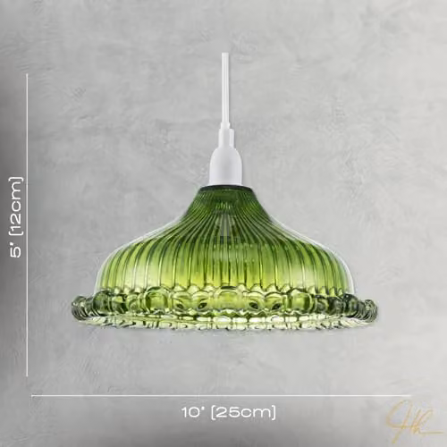 Happy Homewares Modern Emerald Green Ribbed Glass Cylinder Pendant Ceiling Light Shade W/D/H: 12 x 12 x 25 cm – 3