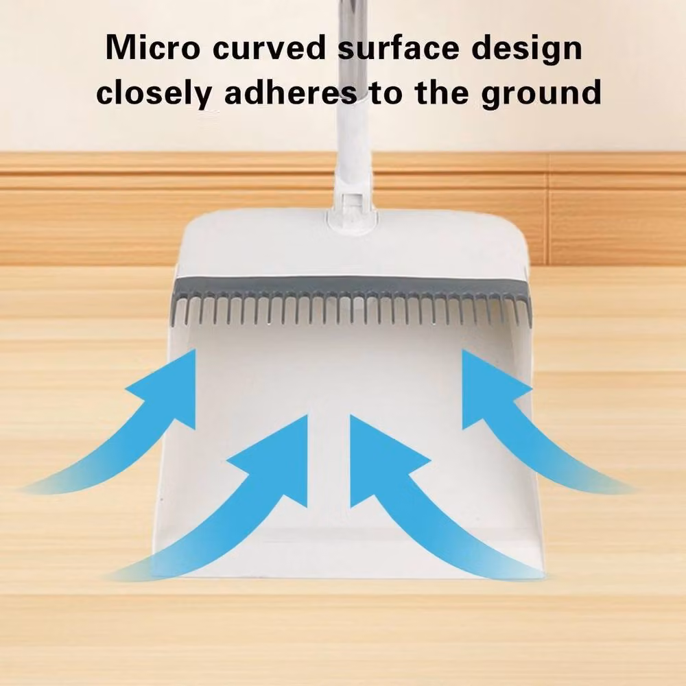 PAWNORA 3 Pack White Long Handle Dustpan and Brush Set with Scraper and Foldable Rubber Design – 3
