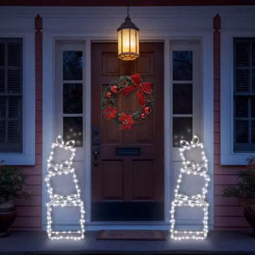 mysmartbuy Pre-Lit Christmas Present Stack Light Decoration with 190 LEDs, White, H73 x W26 x D11 cm – 1
