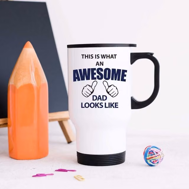 60 Second Makeover This Is What An Awesome Dad Looks Like Metal Travel Mug in White – 1