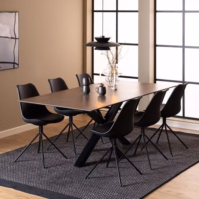 Furniture To Go Heaven Modern Rectangular Ceramic Dining Table in Brown and Black, W: 200 cm