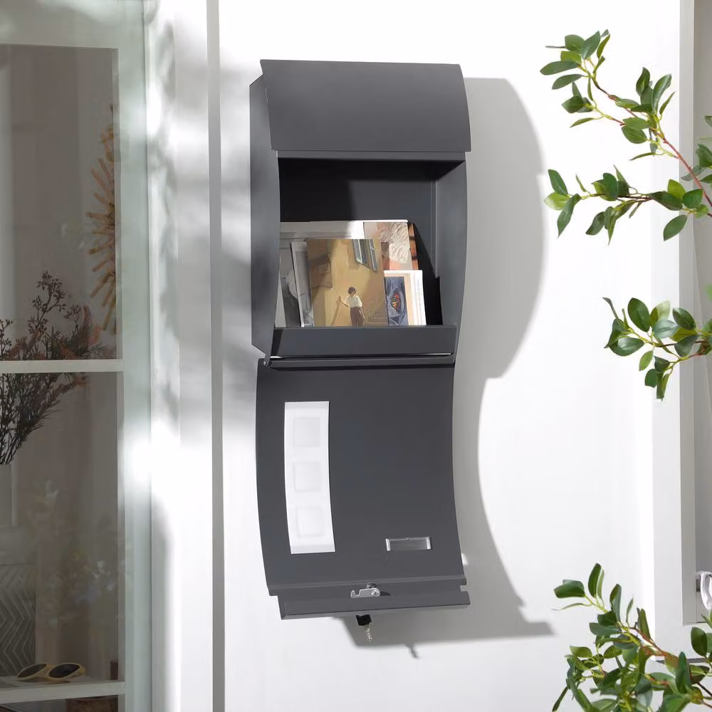 STILVORA Wall Mounted Steel Letterbox in Grey, W/D/H: 32.0 x 45.0 x 10.0 cm – 6