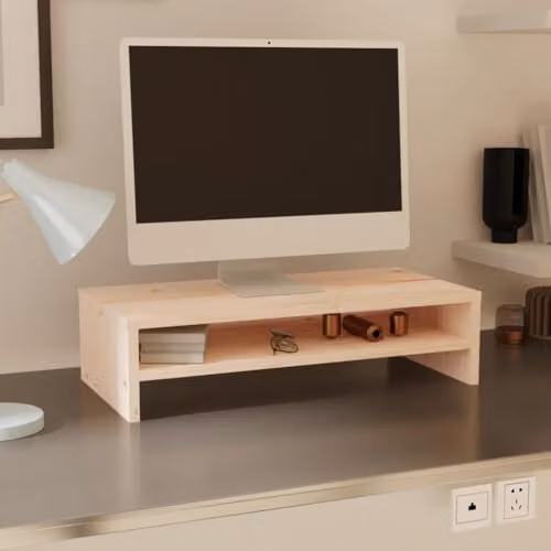 vidaXL Monitor Stand in Brown Untreated Solid Pine Wood, W/D/H: 50 x 24 x 13 cm – 2