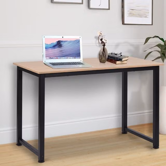 HOMCOM Modern Computer Desk Workstation with Metal Frame in Oak and Black