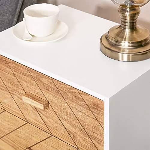 HOMCOM Scandinavian Style 2 Drawer Bedside Table with Pine Legs in Natural and White, W/D/H: 40 x 30 x 55.5 cm – 3