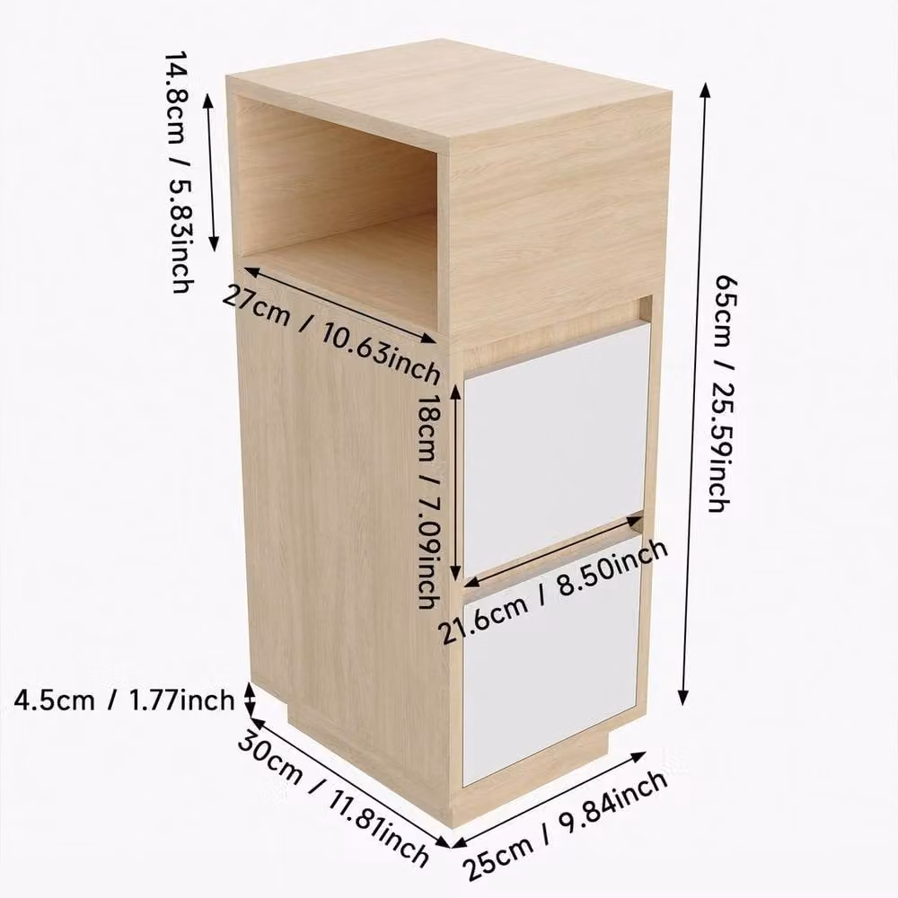 KORVIXA Modern Wood Bedside Table in White and Beige – 2
