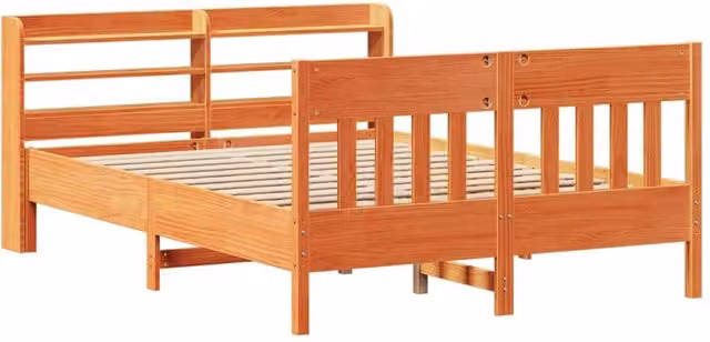 Berkfield Home Solid Wood Decorative Bed Frame in Wax Brown, W/D/H: 150 x 200 cm