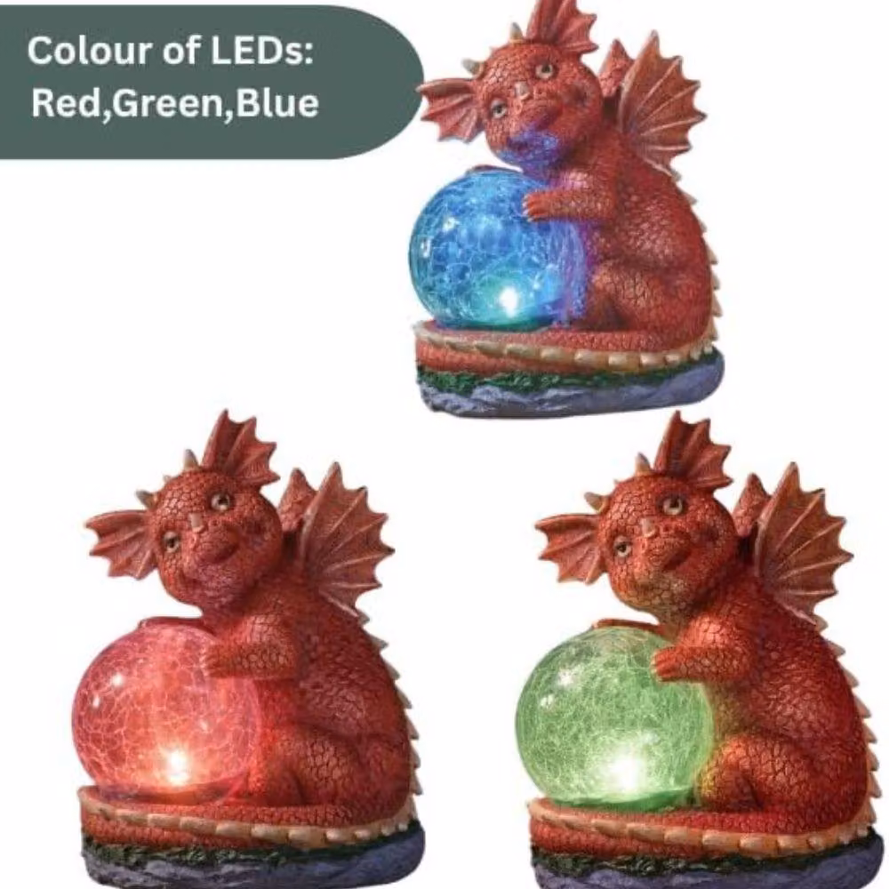 Marco Paul Solar LED Dragon Ornament with Crackle Ball in Red, Height: 70 cm – 7
