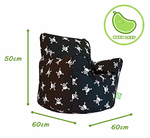 BeanLazy Black Skull and Crossbones Cotton Bean Bag Chair for Children and Teenagers with Filling – 2