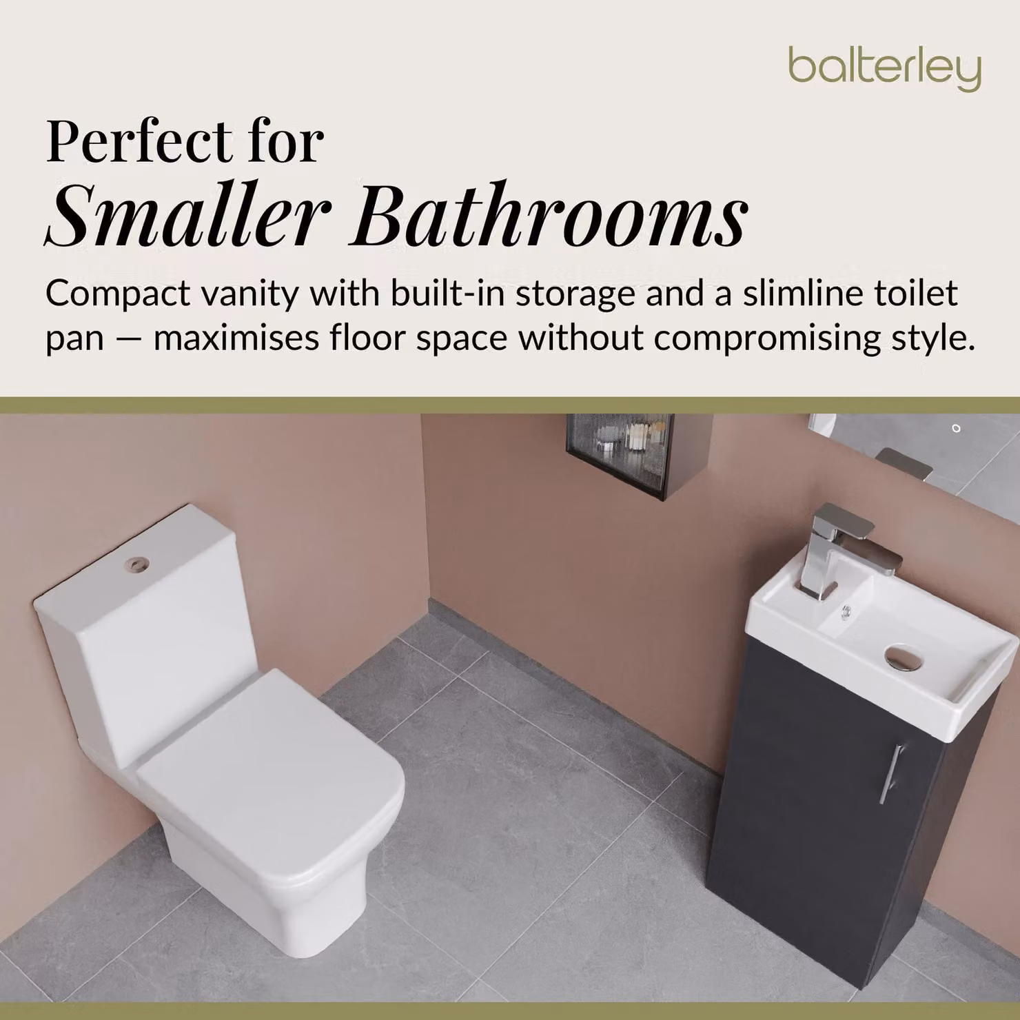 Balterley Modern Straight Floor Standing Cloakroom Vanity Unit with Soft Close Hinged Doors in Matt Black – 3