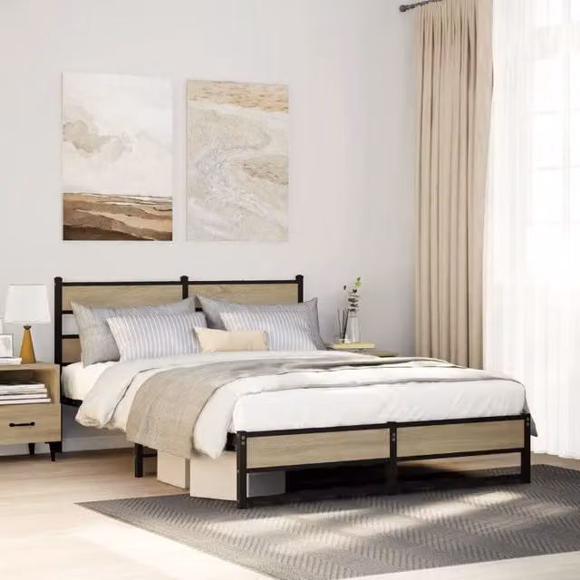 Berkfield Home Metal Bed Frame in Sonoma Oak Brown, W/D/H: 160 x 200 cm – 1