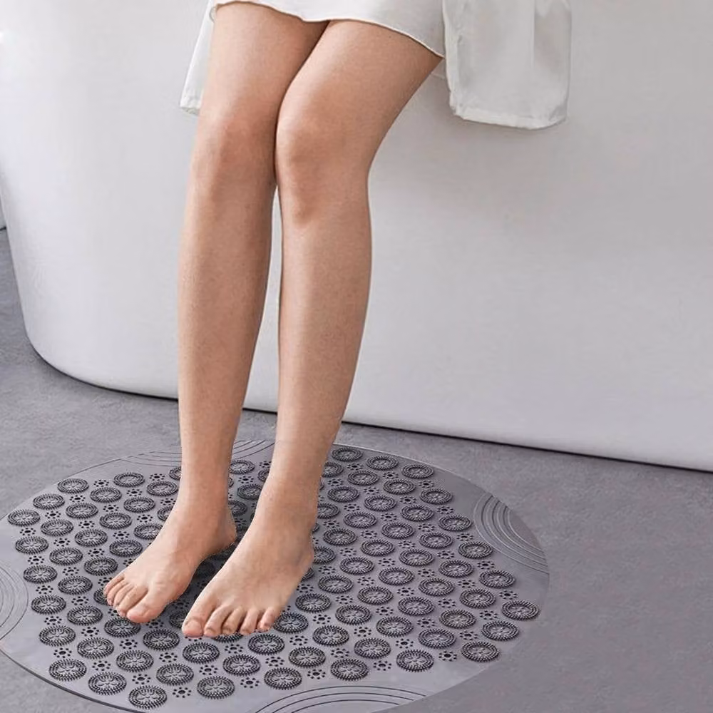 Kelvenix Round Non-Slip Dotted Bathtub Mat, Grey, Diameter: 100 cm – 3