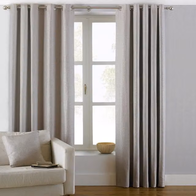 Make It A Home Set of 2 Atlantic Twill Woven Room Darkening Eyelet Curtains in Beige and Yellow, Height: 183 cm