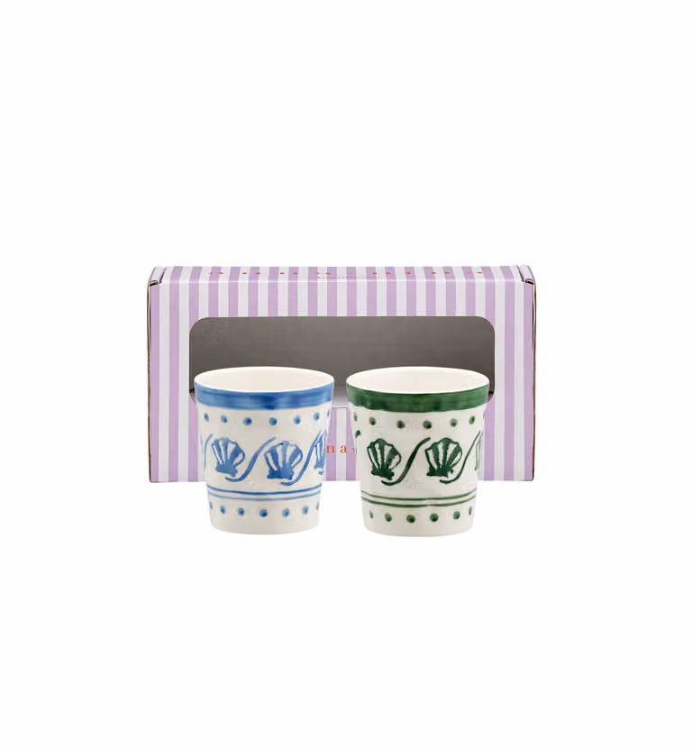 Anna + Nina Coastal Charm Stoneware Coffee Mug Set of 2 in Green, Blue and White
