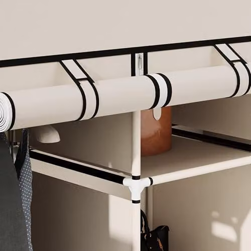 HOMCOM White Fabric Wardrobe with Internal Shelves and Hanging Rod, W/D/H: 125 x 43 x 162.5 cm – 4