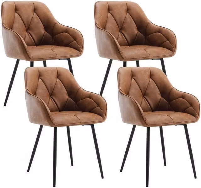 FORGEVIO Set of 4 Brown Synthetic Leather and Metal Dining Chairs