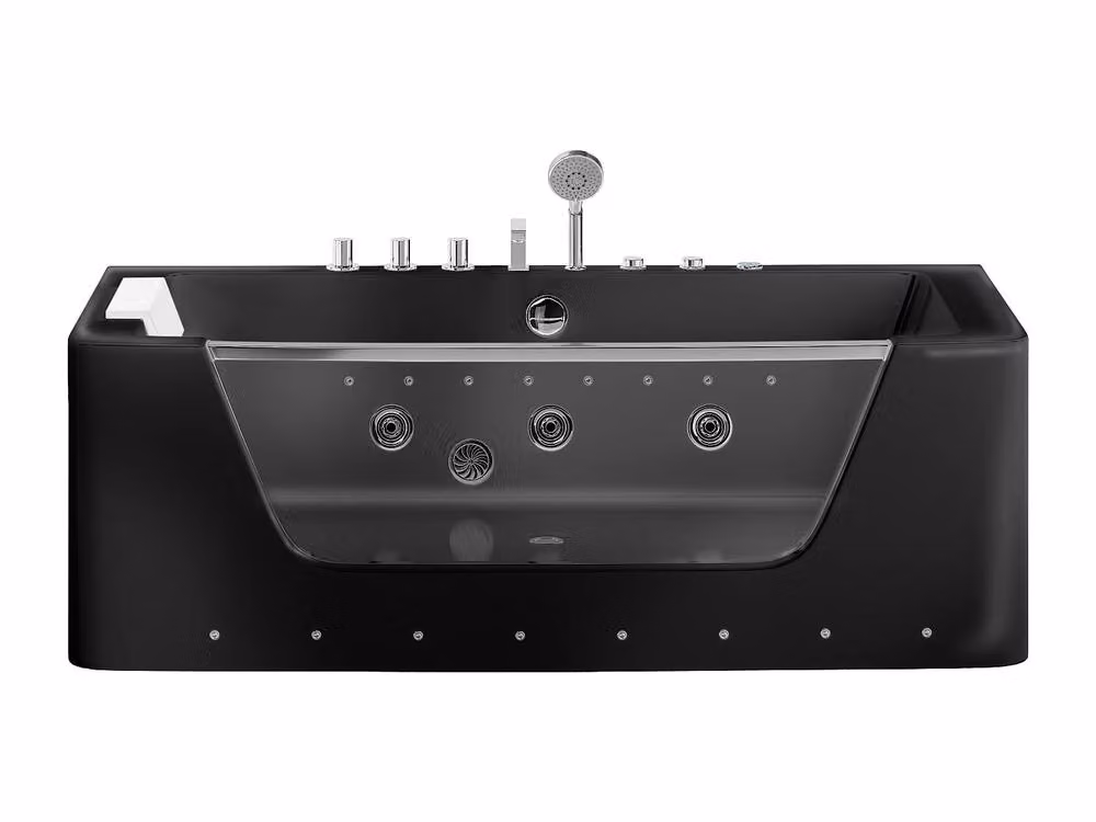 Vente-unique DYONA Semi-Island Glass Whirlpool Bath, 1 Seater, Black, W/D/H: 170 x 85 x 58 cm – 2